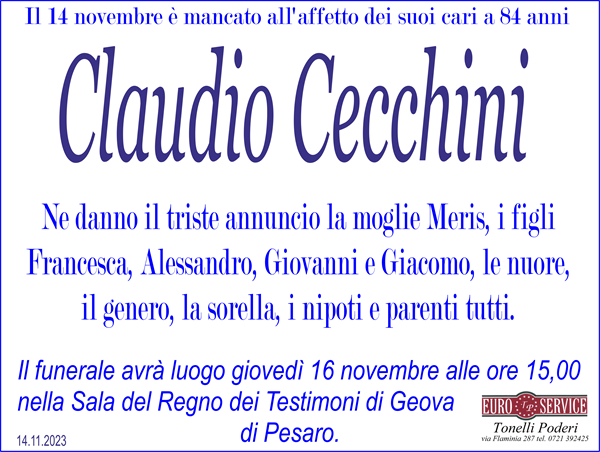 manifesto funebre di Claudio Cecchini