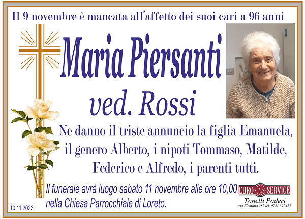 manifesto funebre di Maria Piersanti