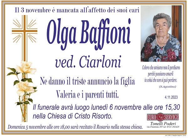manifesto funebre di Olga Baffioni