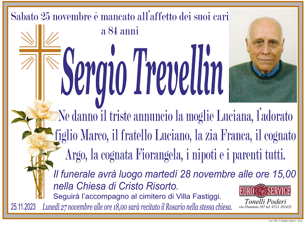 manifesto funebre di Sergio Trevellin