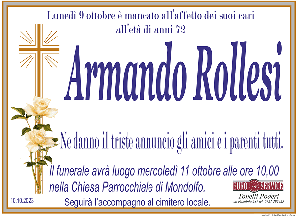 manifesto funebre di Armando Rollesi