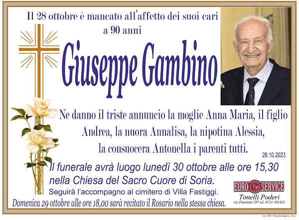 manifesto funebre di Giuseppe Gambino