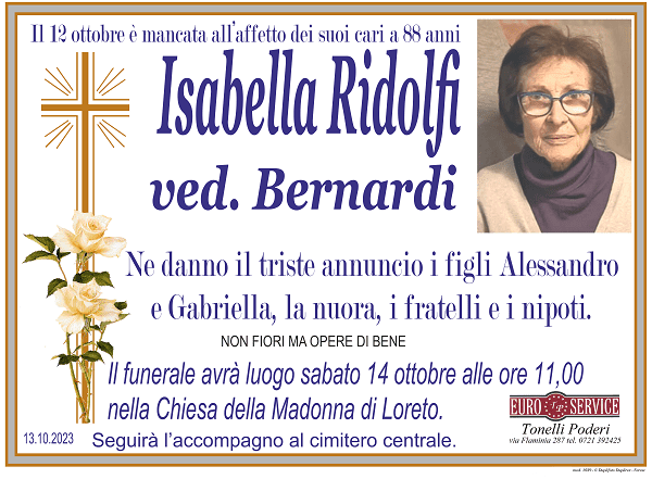 manifesto funebre di Isabella Ridolfi