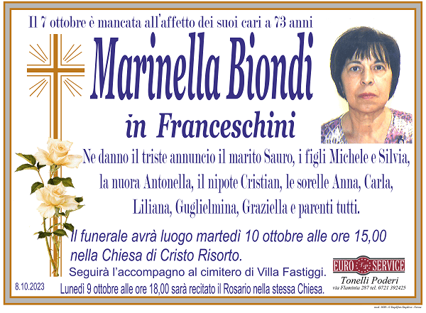 manifesto funebre di Marinella Biondi