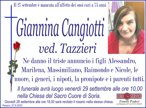 Necrologio di Giannina Cangiotti