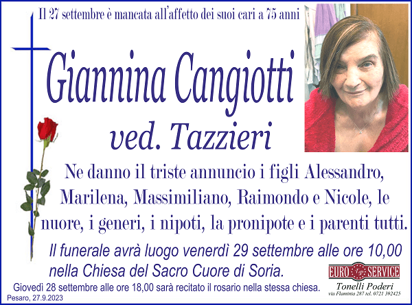 manifesto funebre di Giannina Cangiotti