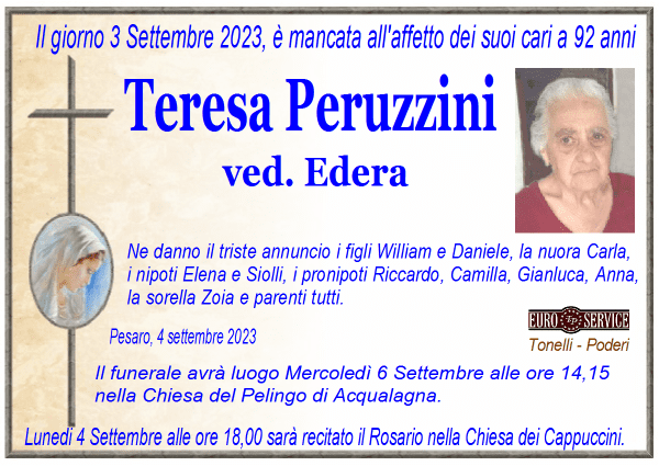 manifesto funebre di Teresa Peruzzini