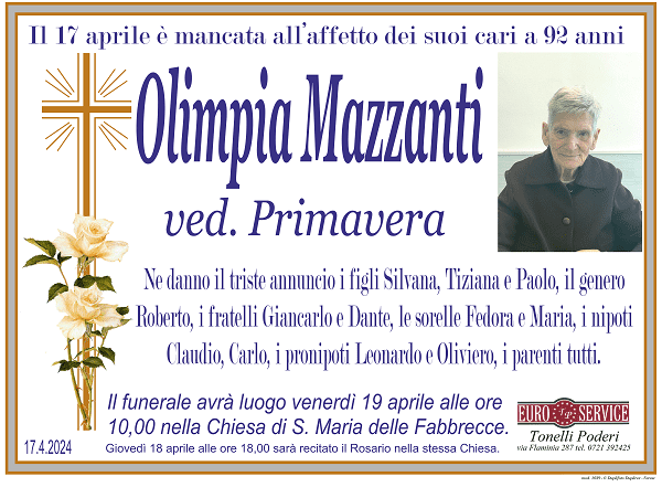 manifesto funebre di Olimpia Mazzanti