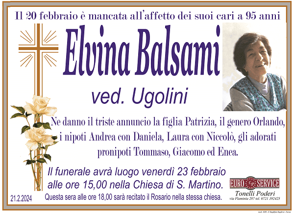 manifesto funebre di Elvina Balsami