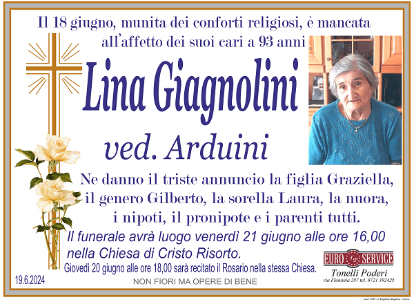 manifesto funebre di Lina Giagnolini
