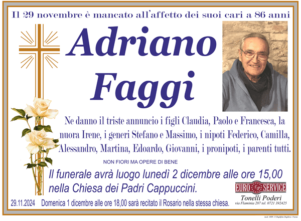 manifesto funebre di Adriano Faggi
