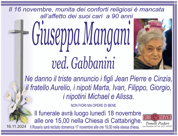 manifesto funebre di Giuseppa Mangani