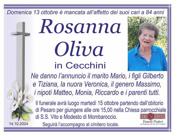 manifesto funebre di Rosanna Oliva