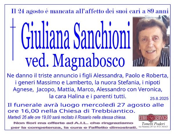 manifesto funebre di Giuliana Sanchioni