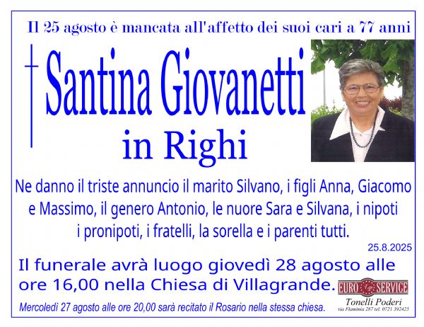 manifesto funebre di Santina Giovanetti