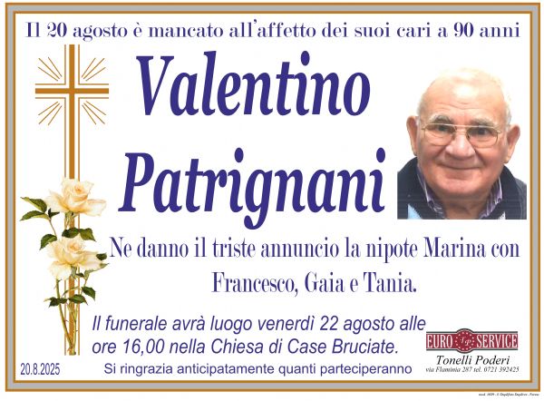 manifesto funebre di Valentino Patrignani