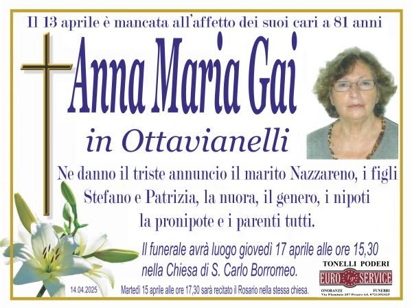 manifesto funebre di Anna Maria Gai