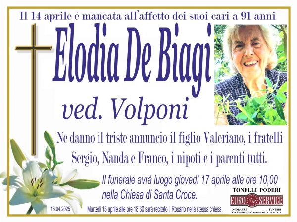 manifesto funebre di Elodia De Biagi
