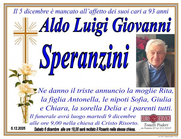 Necrologio di Aldo Luigi Giovanni Speranzini