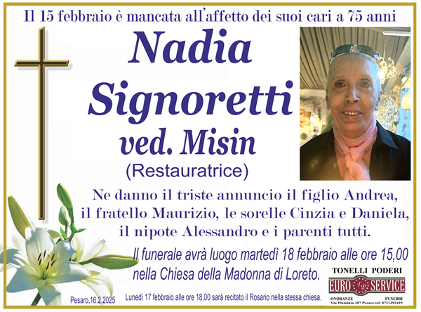 manifesto funebre di Nadia Signoretti