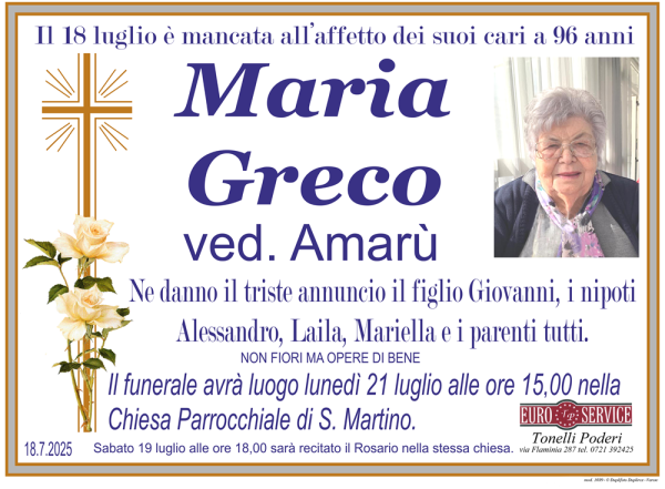 manifesto funebre di Maria Greco