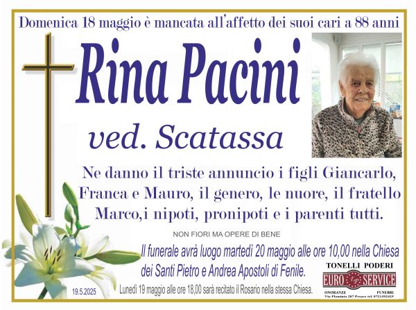 manifesto funebre di Rina Pacini