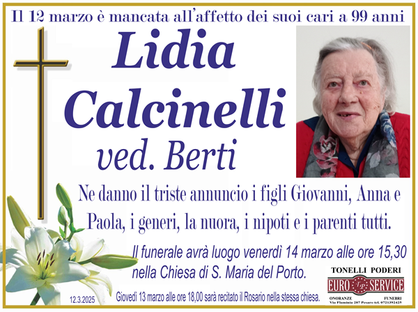 Necrologio di Lidia Calcinelli
