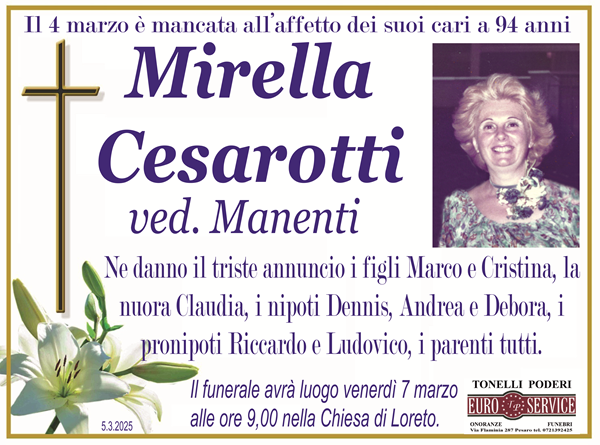 manifesto funebre di Mirella Cesarotti