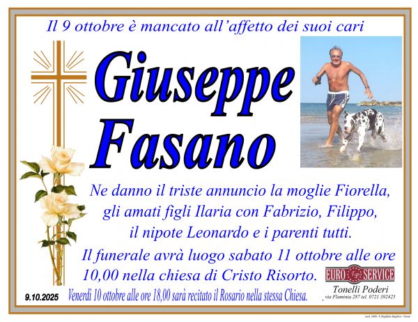 manifesto funebre di Giuseppe Fasano