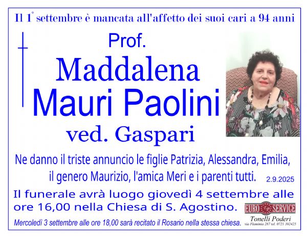 manifesto funebre di Maddalena Mauri Paolini