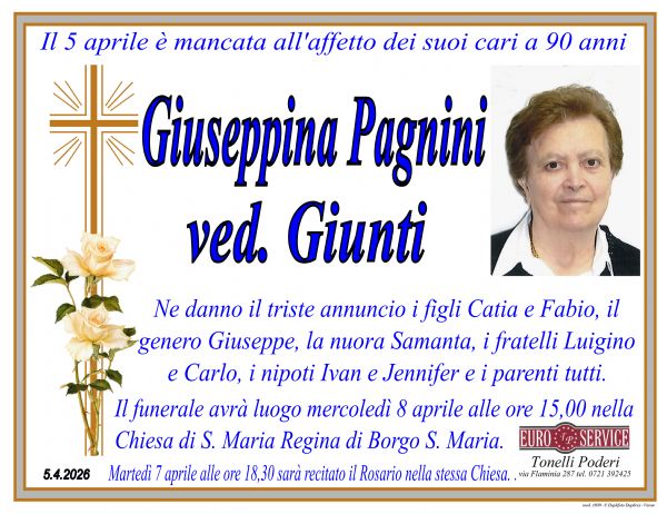 Necrologio di Giuseppina Pagnini