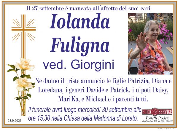 Necrologio di Iolanda Fuligna